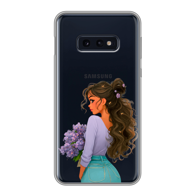 Силиконовый противоударный чехол на Samsung Galaxy S10e с принтом девушка цветы Силиконовый противоударный чехол на Samsung Galaxy S10e с принтом девушка цветы