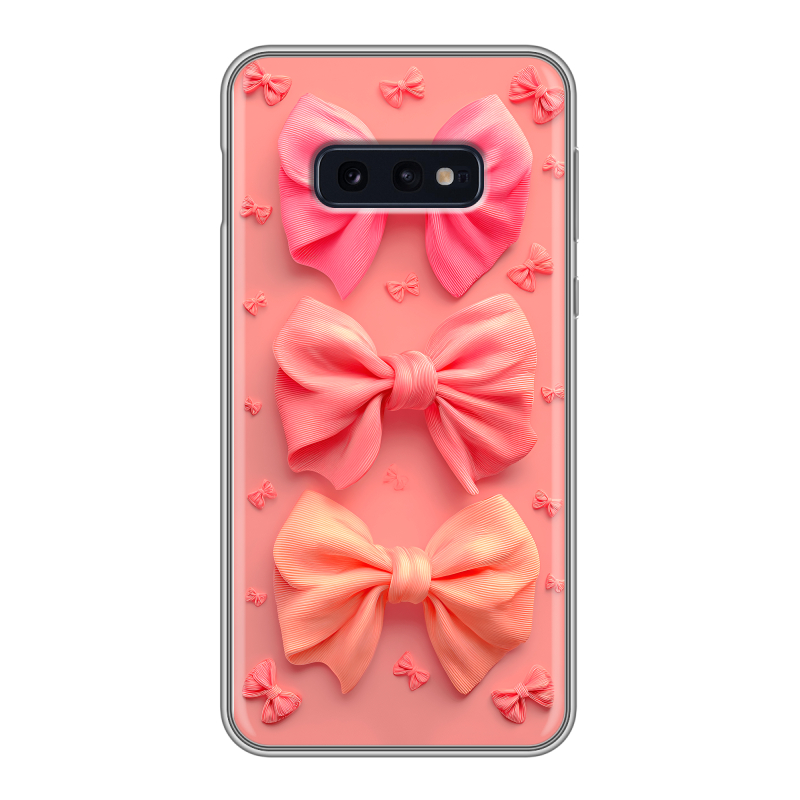 Силиконовый противоударный чехол на Samsung Galaxy S10e с принтом Розовые бантики Силиконовый противоударный чехол на Samsung Galaxy S10e с принтом Розовые бантики