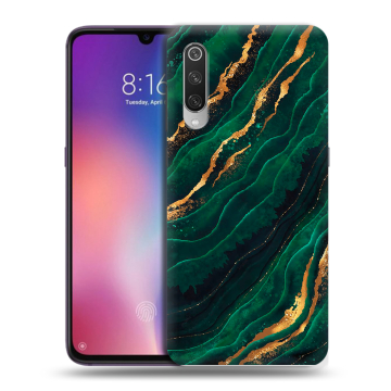 Силиконовый противоударный чехол на Xiaomi Mi9 с принтом Мрамор зеленое золото Силиконовый противоударный чехол на Xiaomi Mi9 с принтом Мрамор зеленое золото