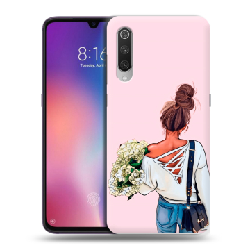 Силиконовый противоударный чехол на Xiaomi Mi9 с принтом Девушка и букет Силиконовый противоударный чехол на Xiaomi Mi9 с принтом Девушка и букет