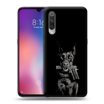 Силиконовый противоударный чехол на Xiaomi Mi9 с принтом Доберман и пистолет Силиконовый противоударный чехол на Xiaomi Mi9 с принтом Доберман и пистолет