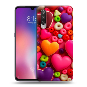 Силиконовый противоударный чехол на Xiaomi Mi9 с принтом Сердечки Силиконовый противоударный чехол на Xiaomi Mi9 с принтом Сердечки