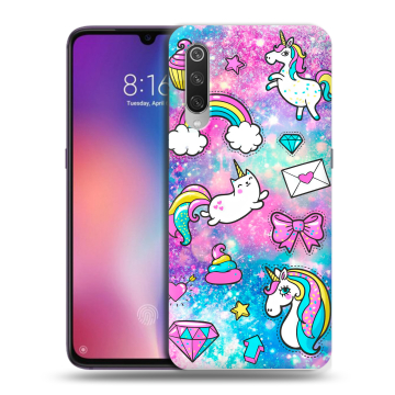 Силиконовый противоударный чехол на Xiaomi Mi9 с принтом Единороги Силиконовый противоударный чехол на Xiaomi Mi9 с принтом Единороги