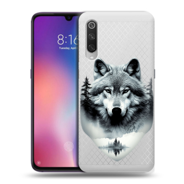 Силиконовый противоударный чехол на Xiaomi Mi9 с принтом Волк в лесу
