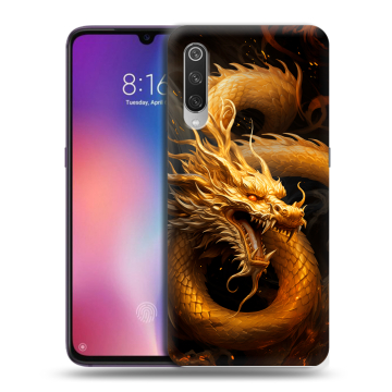 Силиконовый противоударный чехол на Xiaomi Mi9 с принтом Золотой дракон