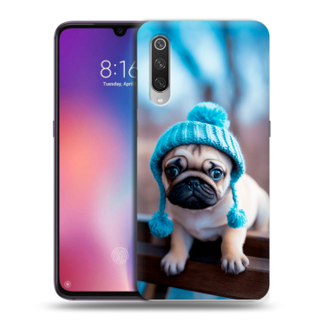 Силиконовый противоударный чехол на Xiaomi Mi9 с принтом Мопс в шапке Силиконовый противоударный чехол на Xiaomi Mi9 с принтом Мопс в шапке