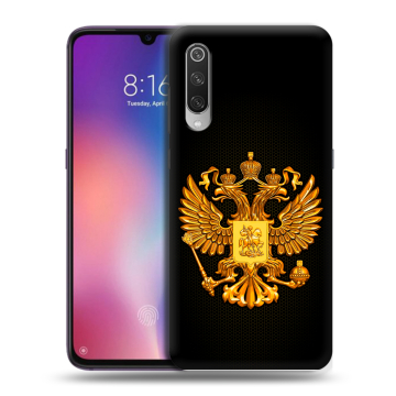 Силиконовый противоударный чехол на Xiaomi Mi9 с принтом Герб России желтый