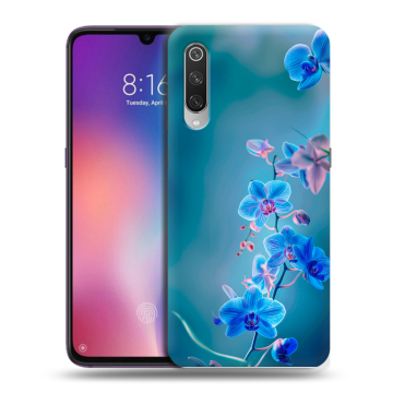 Силиконовый противоударный чехол на Xiaomi Mi9 с принтом Голубые цветы Силиконовый противоударный чехол на Xiaomi Mi9 с принтом Голубые цветы