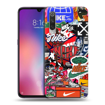 Силиконовый противоударный чехол на Xiaomi Mi9 с принтом Найк Nike яркий Силиконовый противоударный чехол на Xiaomi Mi9 с принтом Найк Nike яркий