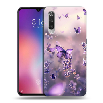 Силиконовый противоударный чехол на Xiaomi Mi9 с принтом бабочки и лаванда