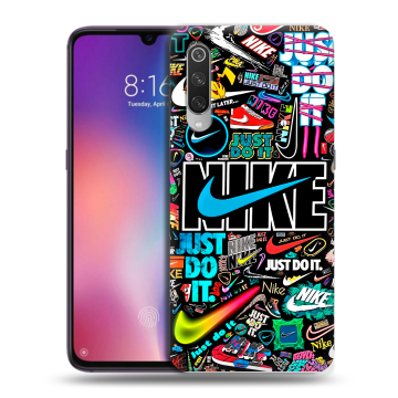 Силиконовый противоударный чехол на Xiaomi Mi9 с принтом найк nike черный