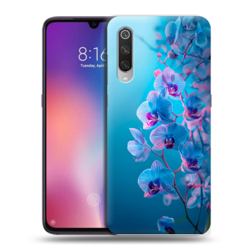 Силиконовый противоударный чехол на Xiaomi Mi9 с принтом голубые орхидеи