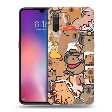 Силиконовый противоударный чехол на Xiaomi Mi9 с принтом капибара Силиконовый противоударный чехол на Xiaomi Mi9 с принтом капибара