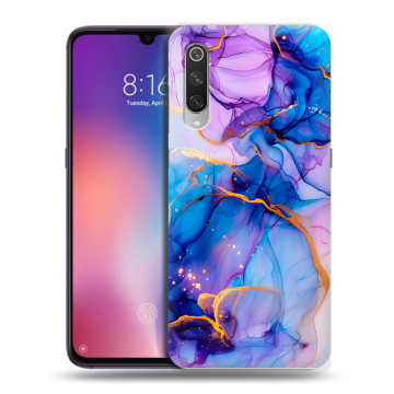 Силиконовый противоударный чехол на Xiaomi Mi9 с принтом синий мрамор Силиконовый противоударный чехол на Xiaomi Mi9 с принтом синий мрамор