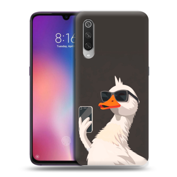Силиконовый противоударный чехол на Xiaomi Mi9 с принтом утка в очках Силиконовый противоударный чехол на Xiaomi Mi9 с принтом утка в очках