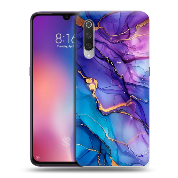 Силиконовый противоударный чехол на Xiaomi Mi9 с принтом синий мрамор
