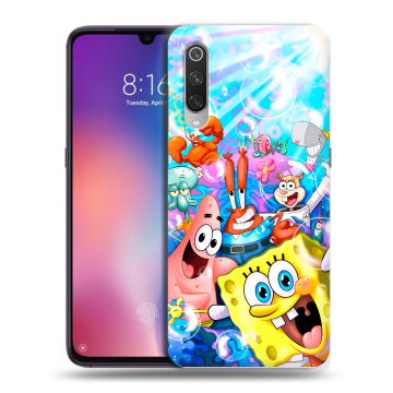 Силиконовый противоударный чехол на Xiaomi Mi9 с принтом спанчбоб спанч боб