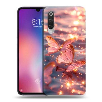 Силиконовый противоударный чехол на Xiaomi Mi9 с принтом бабочки розовые