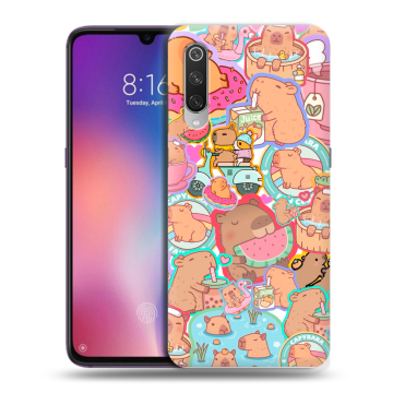 Силиконовый противоударный чехол на Xiaomi Mi9 с принтом капибары Силиконовый противоударный чехол на Xiaomi Mi9 с принтом капибары