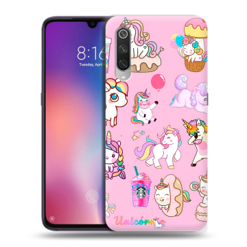 Силиконовый противоударный чехол на Xiaomi Mi9 с принтом розовые единороги Силиконовый противоударный чехол на Xiaomi Mi9 с принтом розовые единороги