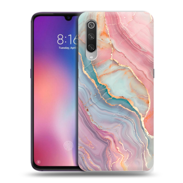 Силиконовый противоударный чехол на Xiaomi Mi9 с принтом розовый мрамор Силиконовый противоударный чехол на Xiaomi Mi9 с принтом розовый мрамор