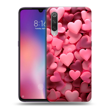 Силиконовый противоударный чехол на Xiaomi Mi9 с принтом розовые сердечки Силиконовый противоударный чехол на Xiaomi Mi9 с принтом розовые сердечки