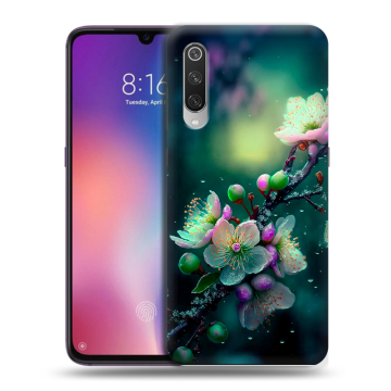 Силиконовый противоударный чехол на Xiaomi Mi9 с принтом Цветы и мрамор Силиконовый противоударный чехол на Xiaomi Mi9 с принтом Цветы и мрамор