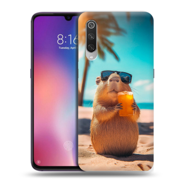 Силиконовый противоударный чехол на Xiaomi Mi9 с принтом Капибара Силиконовый противоударный чехол на Xiaomi Mi9 с принтом Капибара