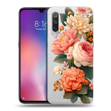 Силиконовый противоударный чехол на Xiaomi Mi9 с принтом цветы Силиконовый противоударный чехол на Xiaomi Mi9 с принтом цветы