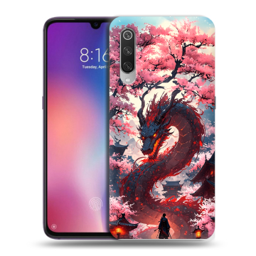 Силиконовый противоударный чехол на Xiaomi Mi9 с принтом Дракон Японский Силиконовый противоударный чехол на Xiaomi Mi9 с принтом Дракон Японский
