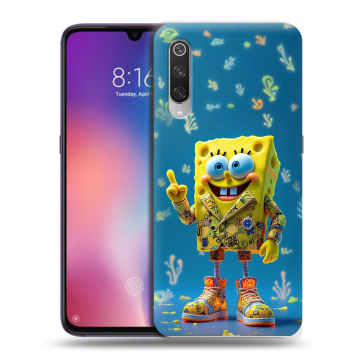 Силиконовый противоударный чехол на Xiaomi Mi9 с принтом Спанч боб Спанчбоб