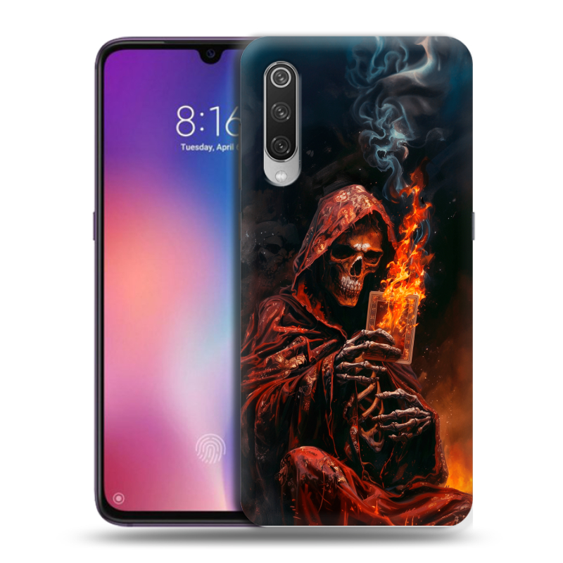 Силиконовый противоударный чехол на Xiaomi Mi9 с принтом Скелет и карты Силиконовый противоударный чехол на Xiaomi Mi9 с принтом Скелет и карты