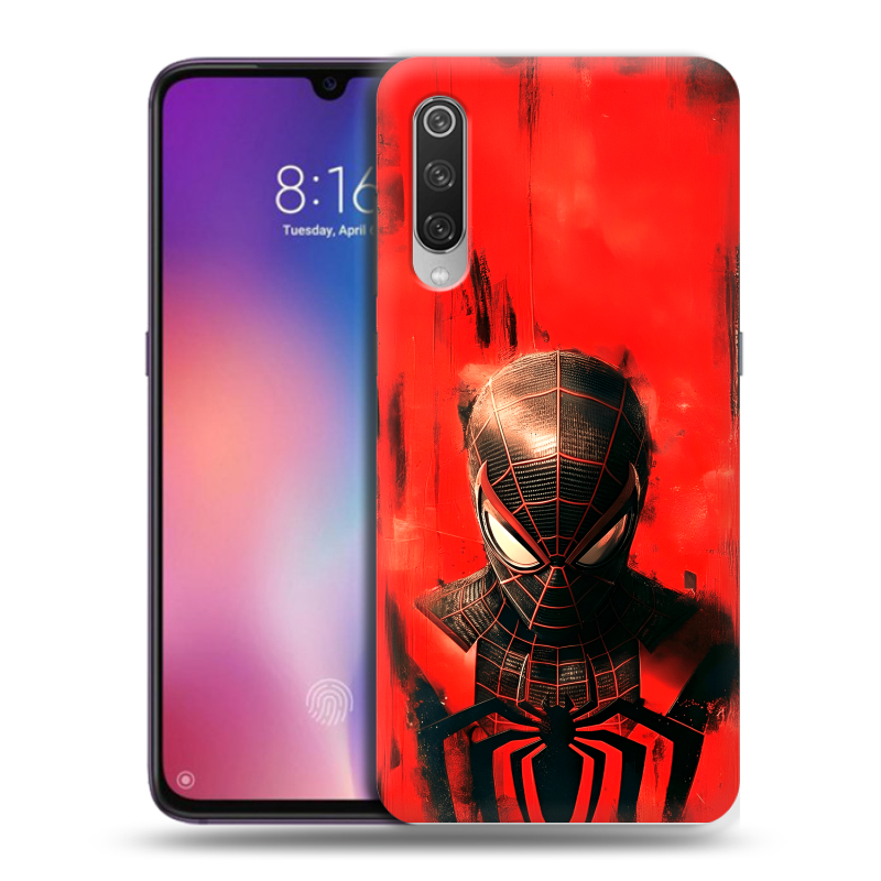 Силиконовый противоударный чехол на Xiaomi Mi9 с принтом человек паук spiderman Силиконовый противоударный чехол на Xiaomi Mi9 с принтом человек паук spiderman