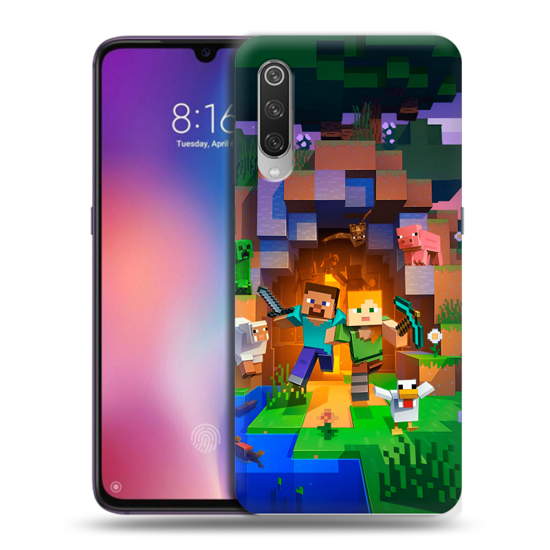 Силиконовый противоударный чехол на Xiaomi Mi9 с принтом Майнкрафт Minecraft Силиконовый противоударный чехол на Xiaomi Mi9 с принтом Майнкрафт Minecraft