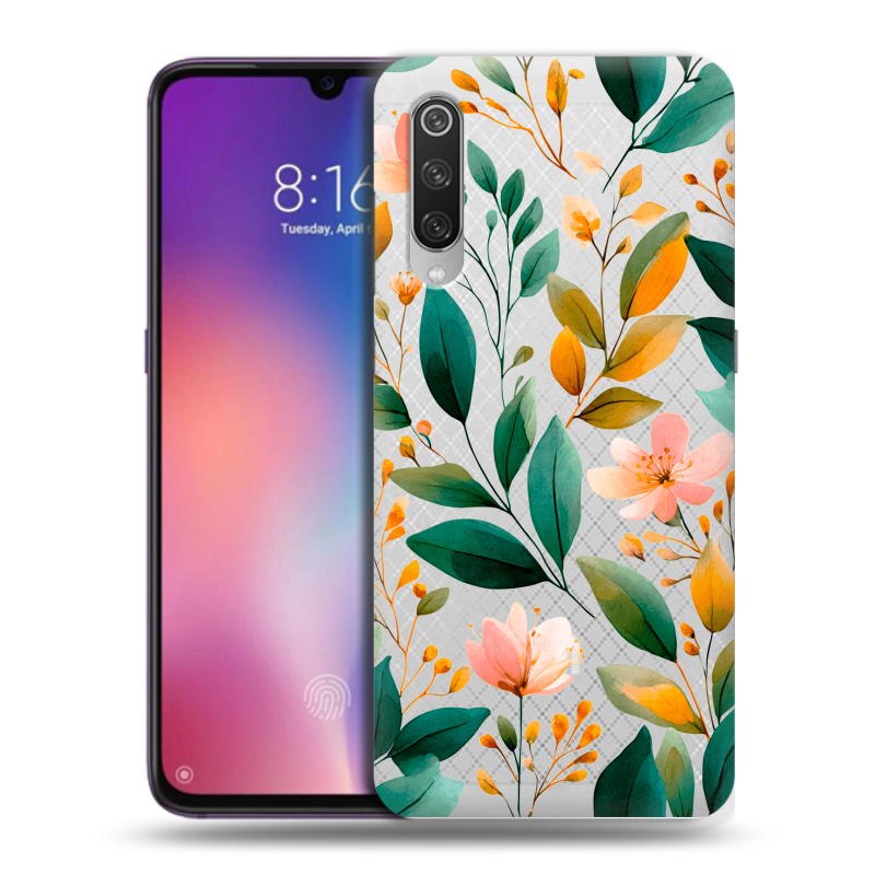 Пластиковый чехол на Xiaomi Mi9 с принтом Цветы паттерн Пластиковый чехол на Xiaomi Mi9 с принтом Цветы паттерн