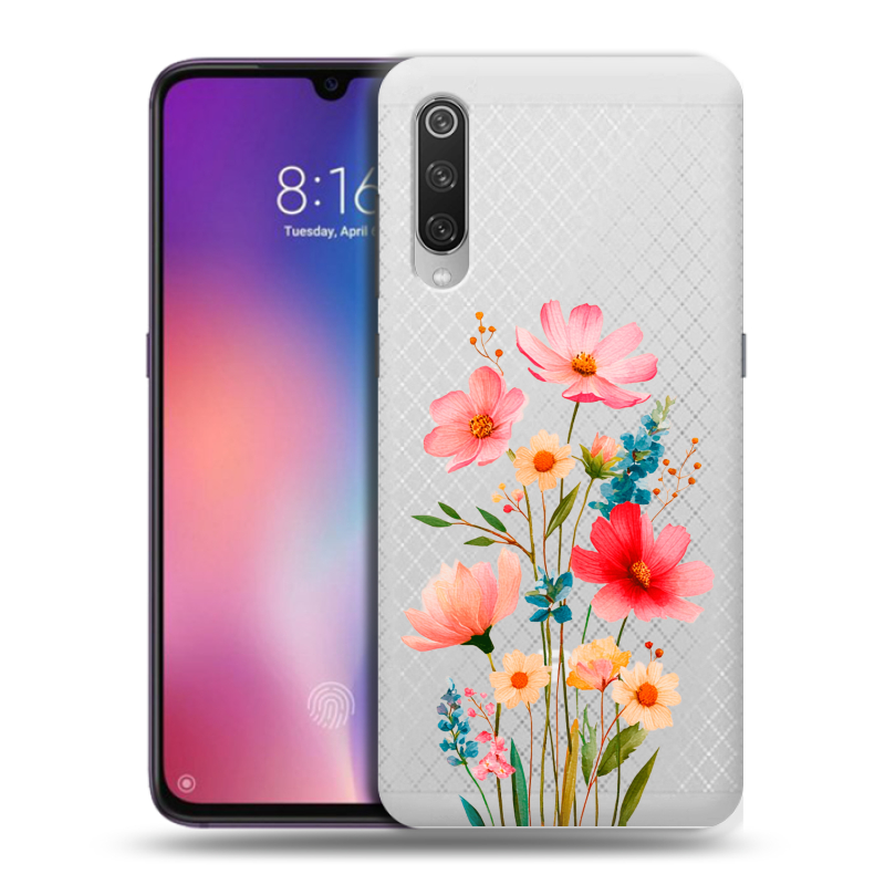 Силиконовый противоударный чехол на Xiaomi Mi9 с принтом Цветы Силиконовый противоударный чехол на Xiaomi Mi9 с принтом Цветы