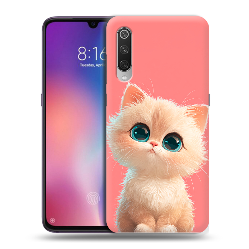Силиконовый противоударный чехол на Xiaomi Mi9 с принтом Розовый котенок Силиконовый противоударный чехол на Xiaomi Mi9 с принтом Розовый котенок