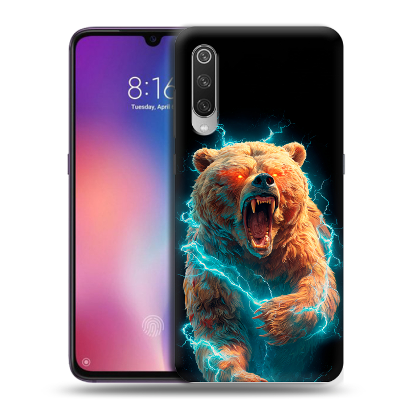 Силиконовый противоударный чехол на Xiaomi Mi9 с принтом Медведь Силиконовый противоударный чехол на Xiaomi Mi9 с принтом Медведь