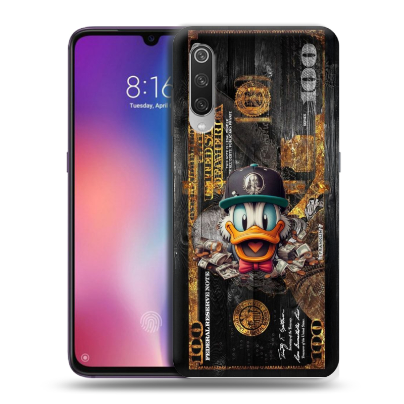 Силиконовый противоударный чехол на Xiaomi Mi9 с принтом Дональд Дак Доллар Силиконовый противоударный чехол на Xiaomi Mi9 с принтом Дональд Дак Доллар