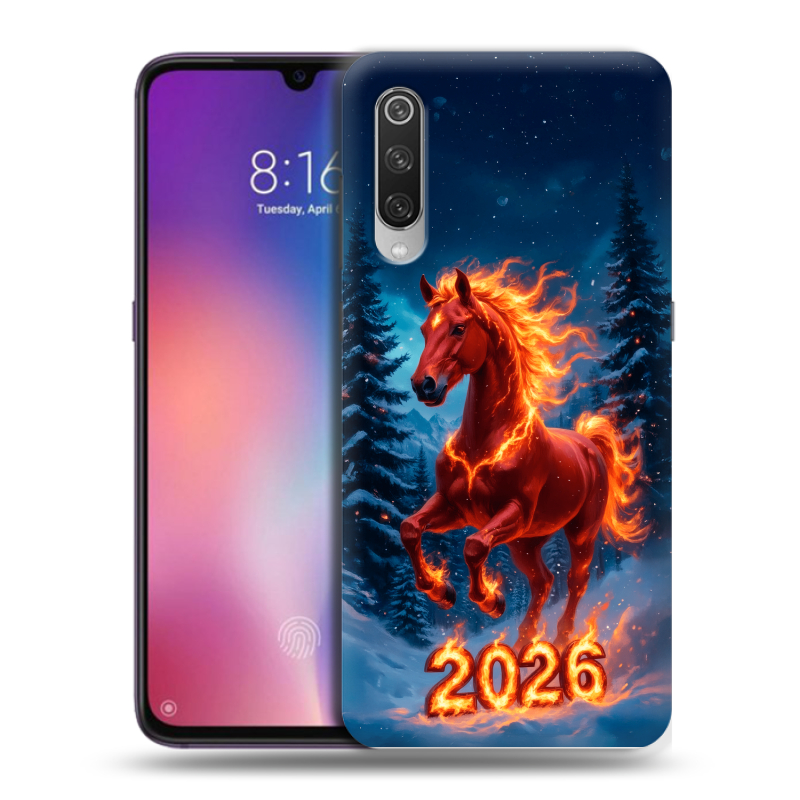 Силиконовый противоударный чехол на Xiaomi Mi9 с принтом Новый год коня Силиконовый противоударный чехол на Xiaomi Mi9 с принтом Новый год коня
