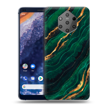 Силиконовый чехол на Nokia 9 PureView с принтом Мрамор зеленое золото Силиконовый чехол на Nokia 9 PureView с принтом Мрамор зеленое золото