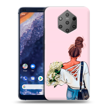 Силиконовый чехол на Nokia 9 PureView с принтом Девушка и букет Силиконовый чехол на Nokia 9 PureView с принтом Девушка и букет