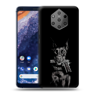 Силиконовый чехол на Nokia 9 PureView с принтом Доберман и пистолет Силиконовый чехол на Nokia 9 PureView с принтом Доберман и пистолет