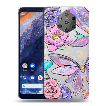 Силиконовый чехол на Nokia 9 PureView с принтом Бабочки и цветы