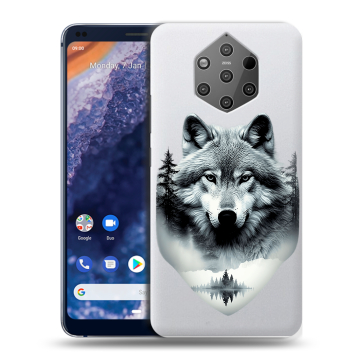 Силиконовый чехол на Nokia 9 PureView с принтом Волк в лесу