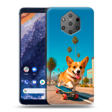 Силиконовый чехол на Nokia 9 PureView с принтом Корги на скейте