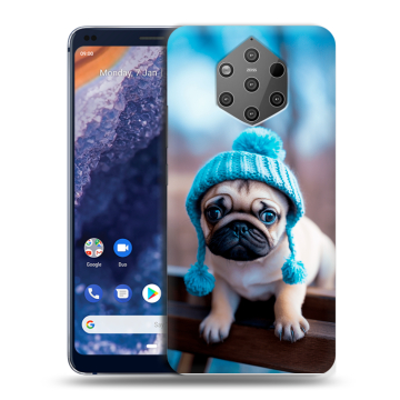 Силиконовый чехол на Nokia 9 PureView с принтом Мопс в шапке
