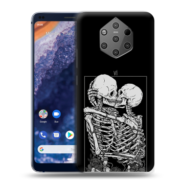 Силиконовый чехол на Nokia 9 PureView с принтом Поцелуй скелетов