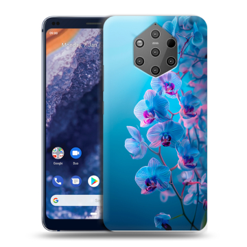 Силиконовый чехол на Nokia 9 PureView с принтом голубые орхидеи