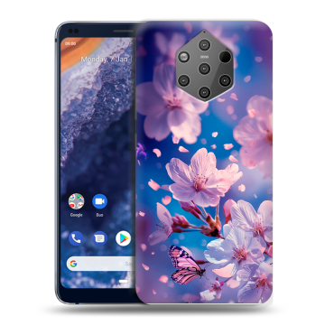 Силиконовый чехол на Nokia 9 PureView с принтом цветы бабочки